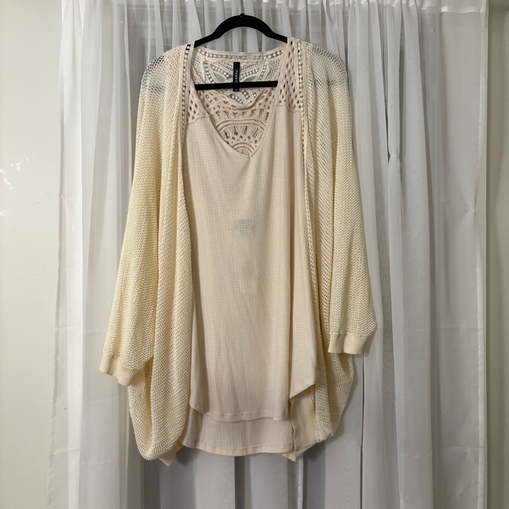 Torrid Cream Open-Knit Cardigan Sweater with Matching Tank Top